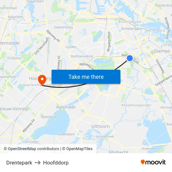 Drentepark to Hoofddorp map
