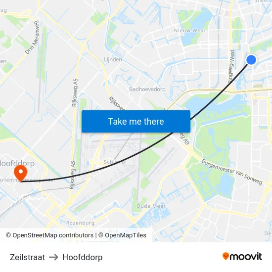 Zeilstraat to Hoofddorp map
