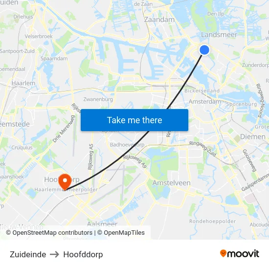 Zuideinde to Hoofddorp map