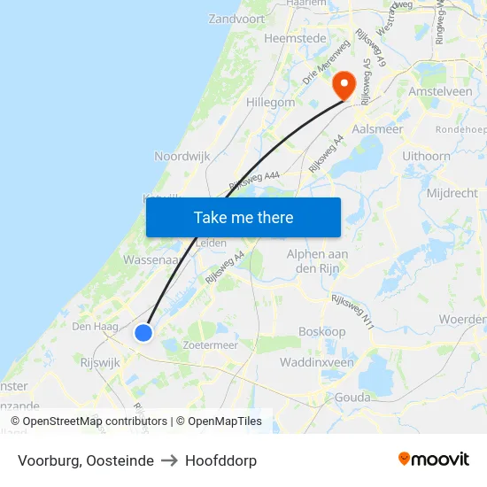 Voorburg, Oosteinde to Hoofddorp map