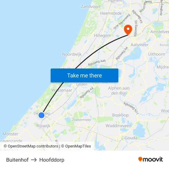 Buitenhof to Hoofddorp map