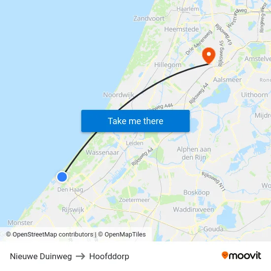 Nieuwe Duinweg to Hoofddorp map