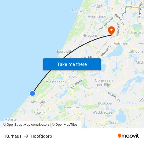 Kurhaus to Hoofddorp map