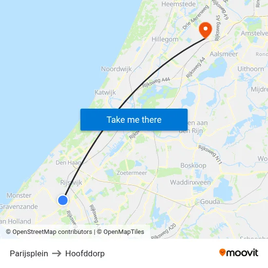 Parijsplein to Hoofddorp map