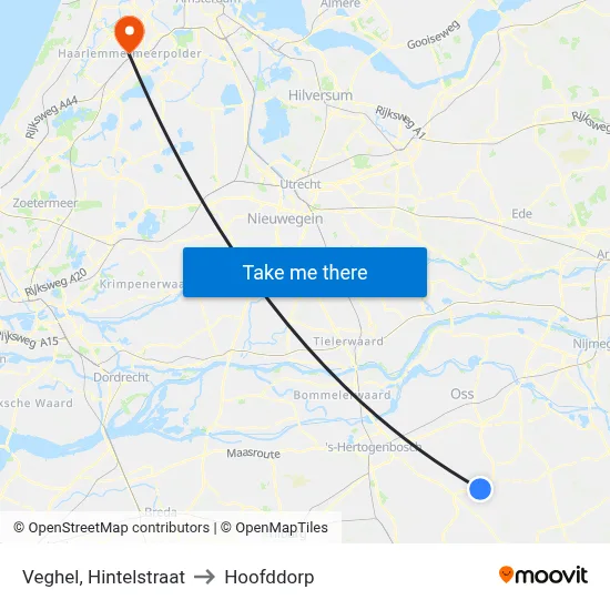 Veghel, Hintelstraat to Hoofddorp map
