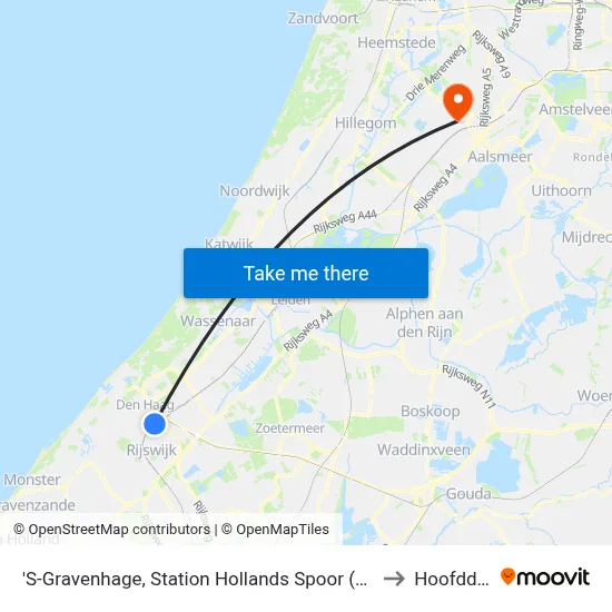 'S-Gravenhage, Station Hollands Spoor (Perron C) to Hoofddorp map