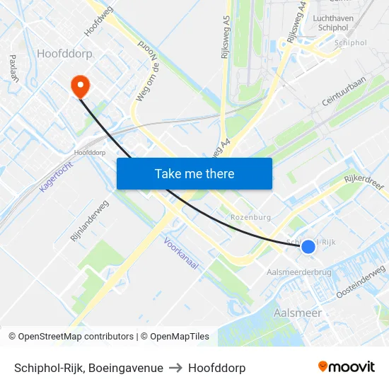 Schiphol-Rijk, Boeingavenue to Hoofddorp map