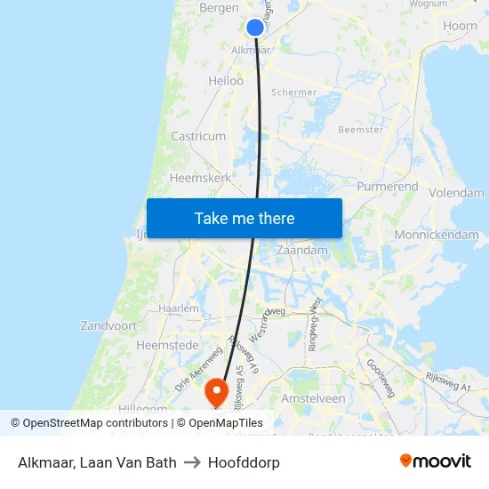 Alkmaar, Laan Van Bath to Hoofddorp map