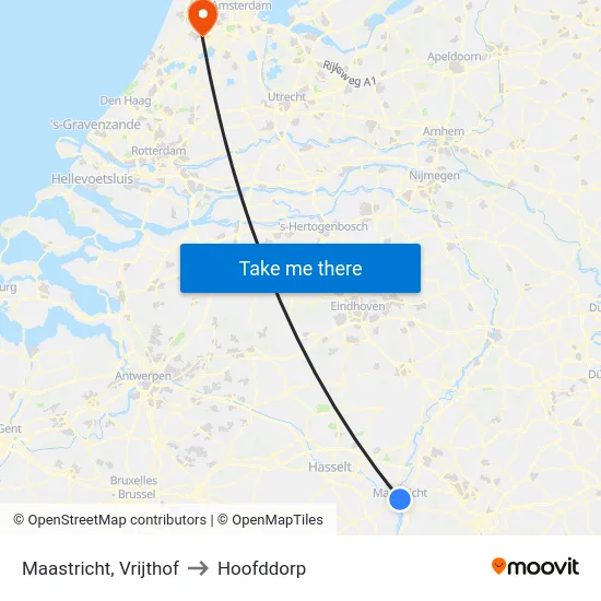 Maastricht, Vrijthof to Hoofddorp map