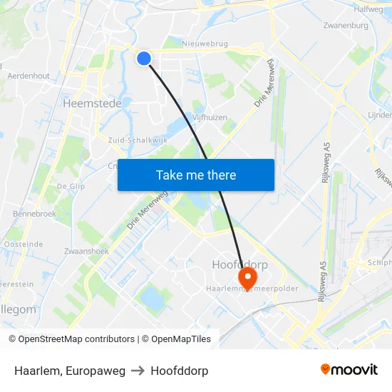 Haarlem, Europaweg to Hoofddorp map