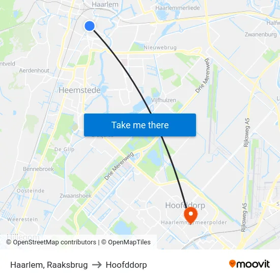 Haarlem, Raaksbrug to Hoofddorp map