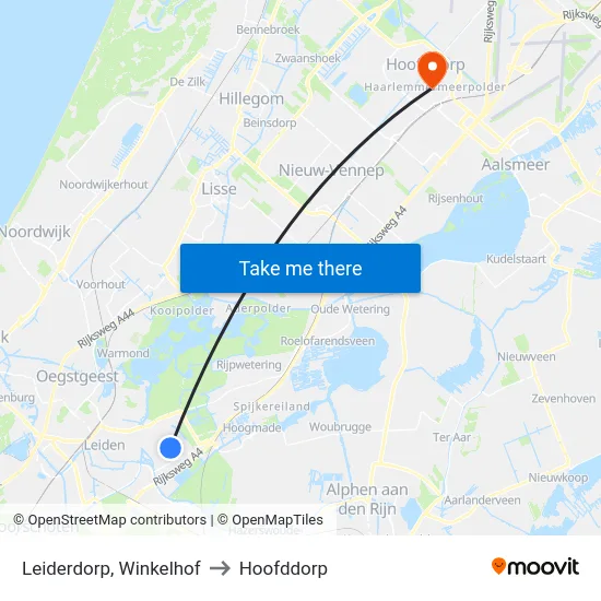 Leiderdorp, Winkelhof to Hoofddorp map