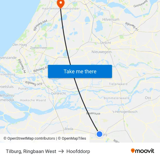 Tilburg, Ringbaan West to Hoofddorp map