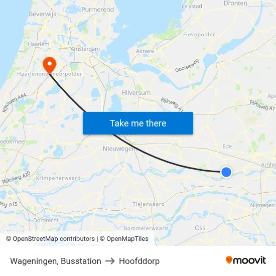 Wageningen, Busstation to Hoofddorp map