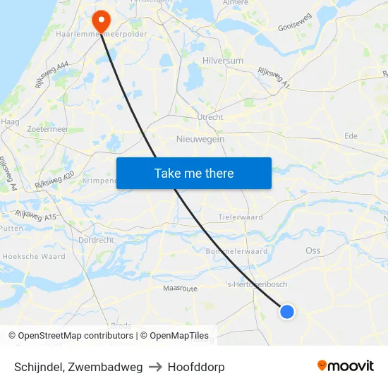 Schijndel, Zwembadweg to Hoofddorp map