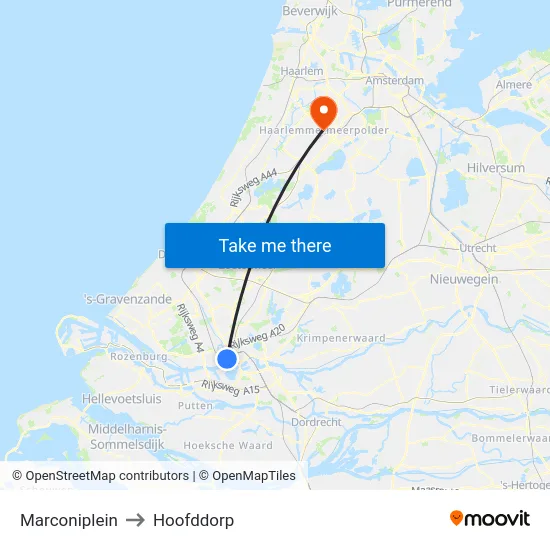 Marconiplein to Hoofddorp map