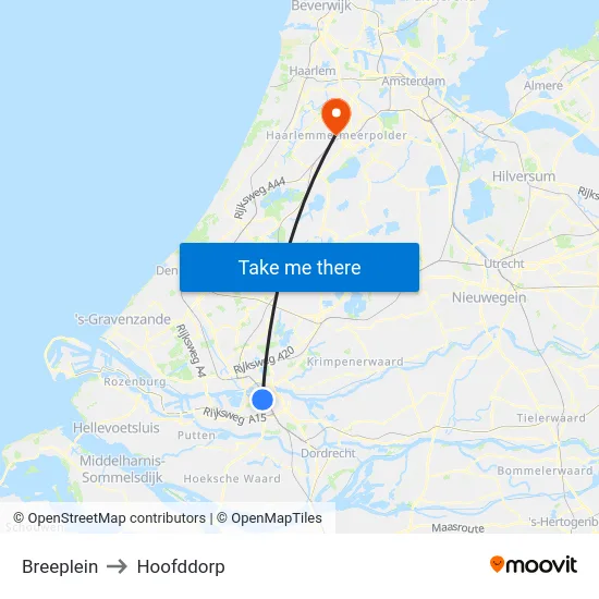 Breeplein to Hoofddorp map
