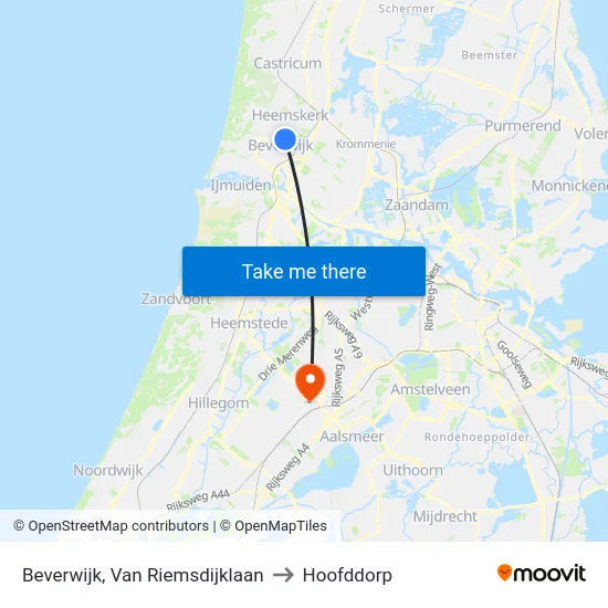 Beverwijk, Van Riemsdijklaan to Hoofddorp map