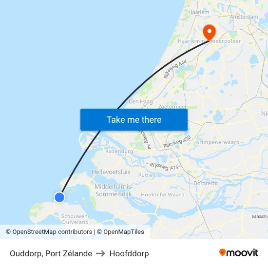 Ouddorp, Port Zélande to Hoofddorp map