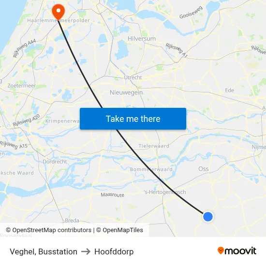 Veghel, Busstation to Hoofddorp map
