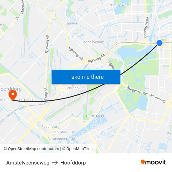 Amstelveenseweg to Hoofddorp map