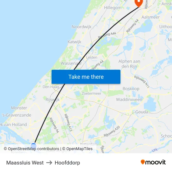 Maassluis West to Hoofddorp map
