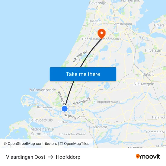 Vlaardingen Oost to Hoofddorp map