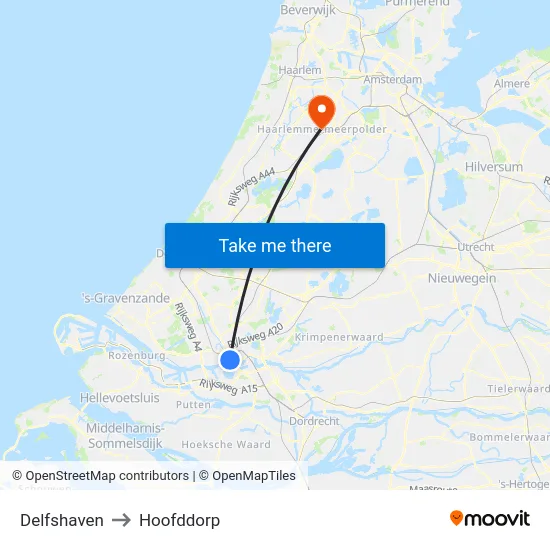 Delfshaven to Hoofddorp map
