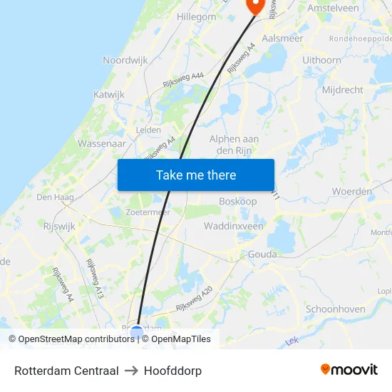 Rotterdam Centraal to Hoofddorp map