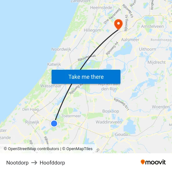 Nootdorp to Hoofddorp map
