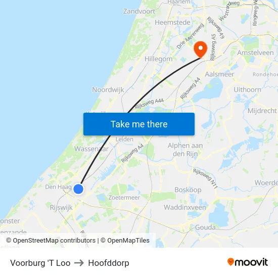 Voorburg 'T Loo to Hoofddorp map