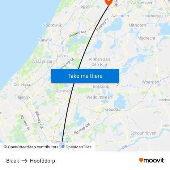 Blaak to Hoofddorp map