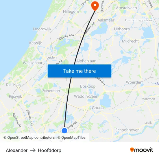 Alexander to Hoofddorp map