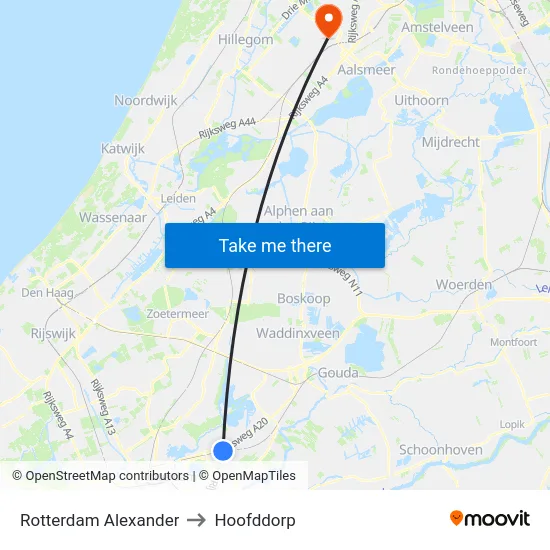 Rotterdam Alexander to Hoofddorp map