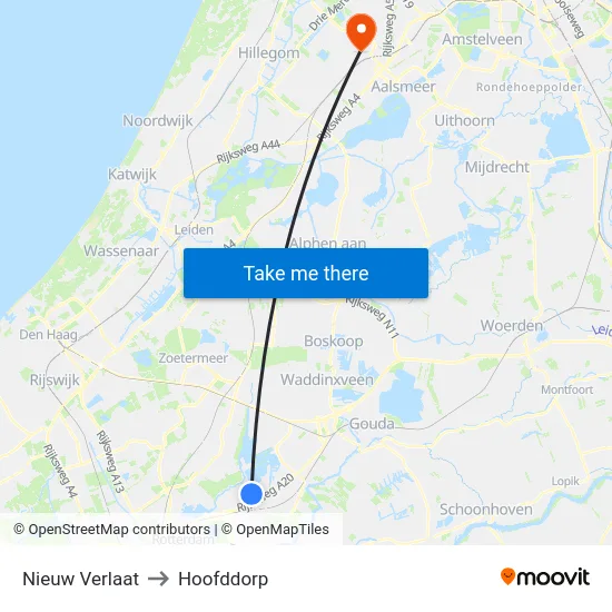 Nieuw Verlaat to Hoofddorp map