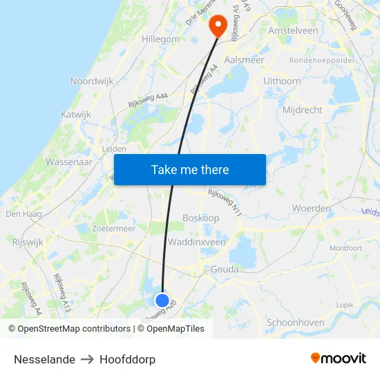 Nesselande to Hoofddorp map