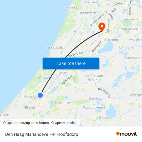 Den Haag Mariahoeve to Hoofddorp map