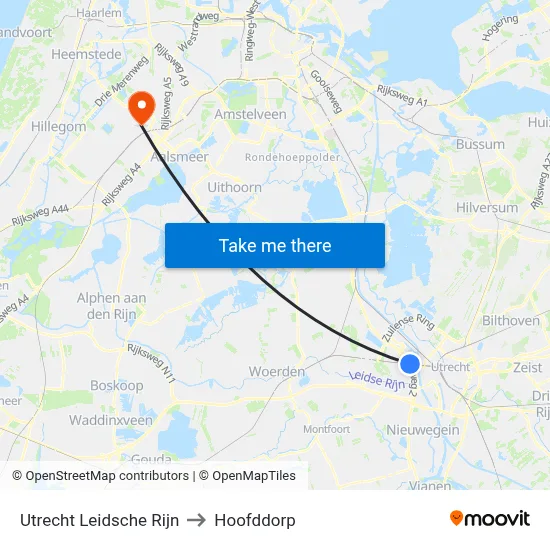 Utrecht Leidsche Rijn to Hoofddorp map