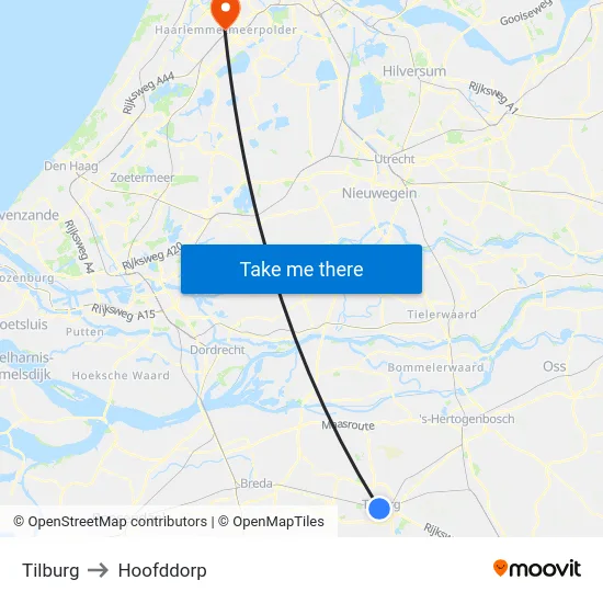 Tilburg to Hoofddorp map