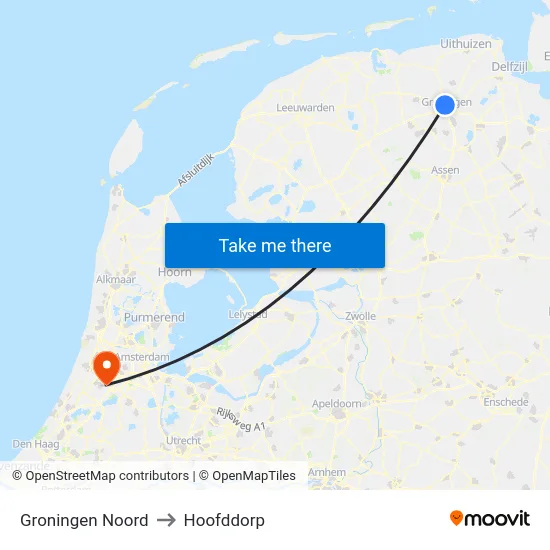 Groningen Noord to Hoofddorp map