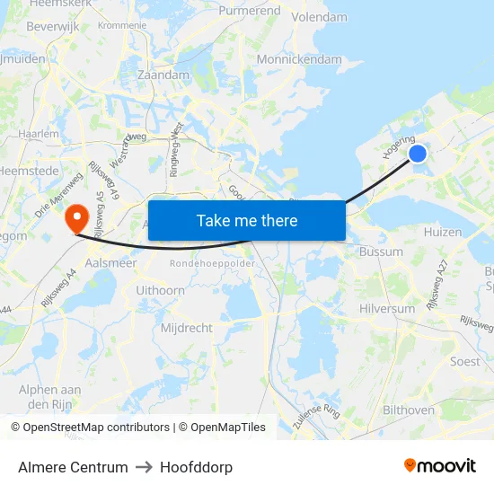 Almere Centrum to Hoofddorp map