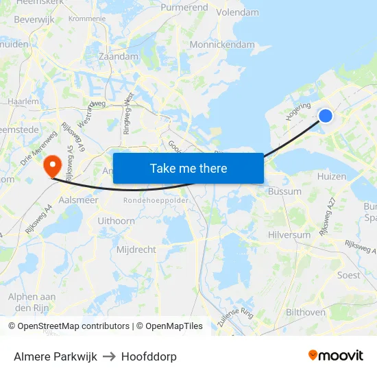 Almere Parkwijk to Hoofddorp map
