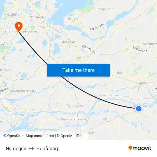 Nijmegen to Hoofddorp map