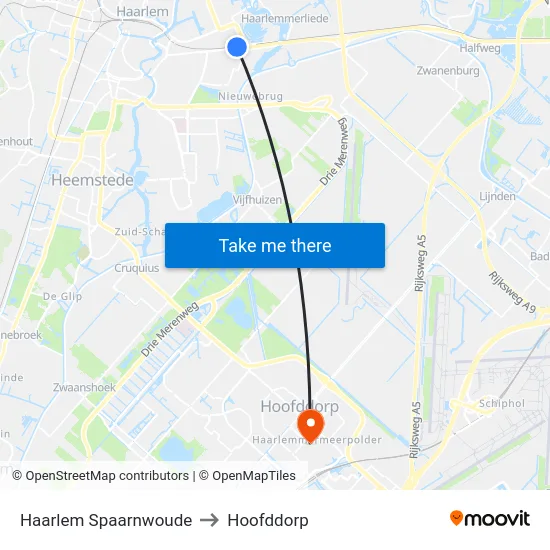 Haarlem Spaarnwoude to Hoofddorp map