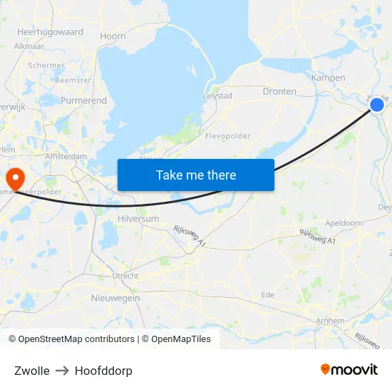 Zwolle to Hoofddorp map