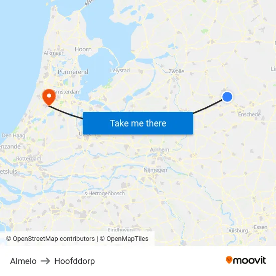 Almelo to Hoofddorp map