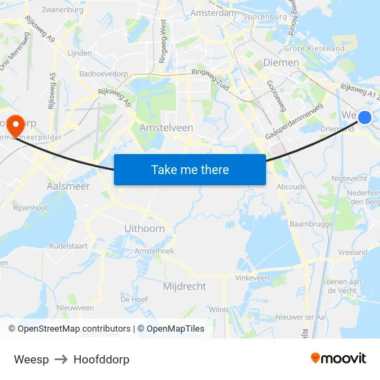 Weesp to Hoofddorp map