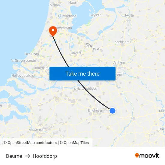 Deurne to Hoofddorp map