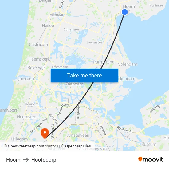 Hoorn to Hoofddorp map