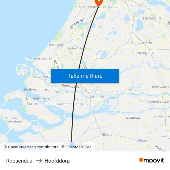 Roosendaal to Hoofddorp map